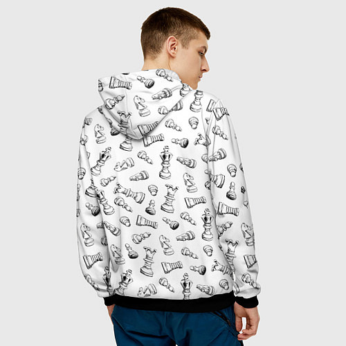 Мужская толстовка Много шахматных фигур на белом паттерны / 3D-Черный – фото 4