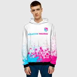 Толстовка-худи мужская Atletico Madrid neon gradient style посередине, цвет: 3D-черный — фото 2