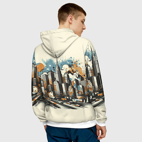 Мужская толстовка Рисунок города с небоскребами / 3D-Белый – фото 4