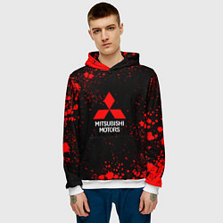 Толстовка-худи мужская Митсубиси - красные брызги, цвет: 3D-белый — фото 2
