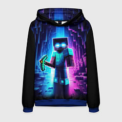 Толстовка-худи мужская Minecraft - neon character ai art, цвет: 3D-синий