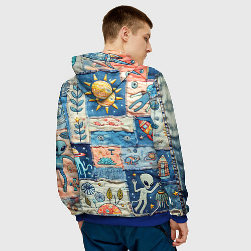 Мужская толстовка Инопланетные обитатели на пэчворке / 3D-Синий – фото 4