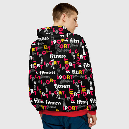 Мужская толстовка Спортивный узор желтый красный черный / 3D-Красный – фото 4