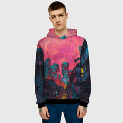 Толстовка-худи мужская Абстрактный город в неоновых цветах, цвет: 3D-черный — фото 2