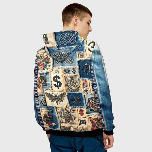 Мужская толстовка Баксы и девушки на дениме - пэчворк / 3D-Черный – фото 4