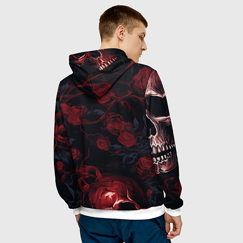 Мужская толстовка Черепа и алые розы / 3D-Белый – фото 4