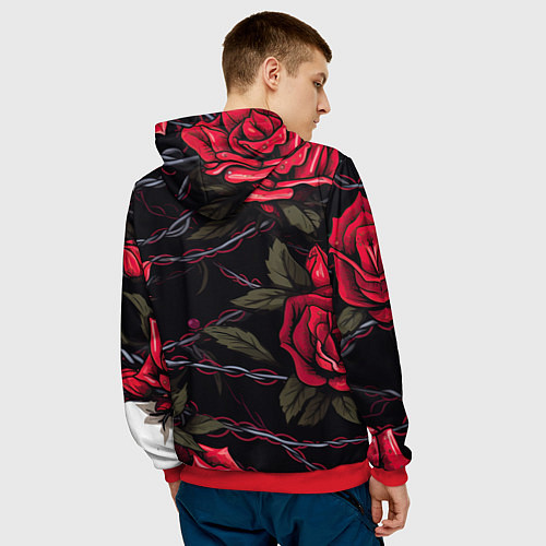 Мужская толстовка Череп и красные розы / 3D-Красный – фото 4