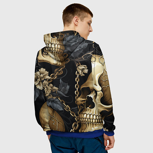Мужская толстовка Золотые черепа с цепями / 3D-Синий – фото 4