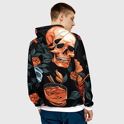 Мужская толстовка Кусты черепов с розами и пионами / 3D-Белый – фото 4
