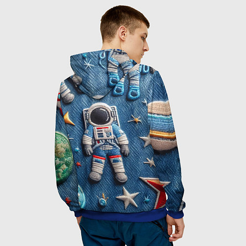 Мужская толстовка Космонавт - вышивка по джинсе нейросеть / 3D-Синий – фото 4