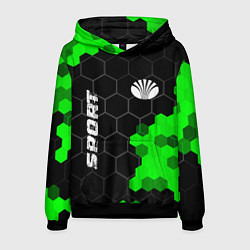 Толстовка-худи мужская Daewoo green sport hexagon, цвет: 3D-черный