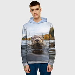Толстовка-худи мужская Выдра смотрит из воды, цвет: 3D-меланж — фото 2
