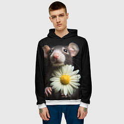 Толстовка-худи мужская Крыс и ромашка, цвет: 3D-белый — фото 2