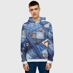 Толстовка-худи мужская Vanguard jeans patchwork - ai art, цвет: 3D-белый — фото 2