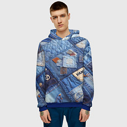 Толстовка-худи мужская Vanguard jeans patchwork - ai art, цвет: 3D-синий — фото 2