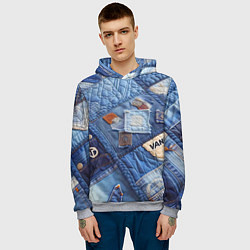 Толстовка-худи мужская Vanguard jeans patchwork - ai art, цвет: 3D-меланж — фото 2