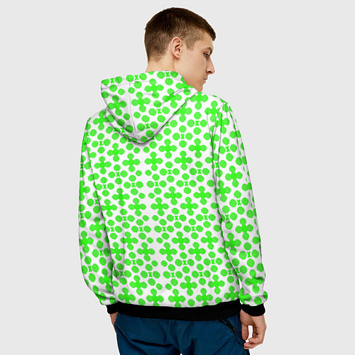 Мужская толстовка Зелёные четырёхлистники на белом фоне / 3D-Черный – фото 4