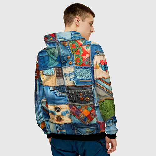 Мужская толстовка Vanguard denim patchwork - ai art / 3D-Черный – фото 4