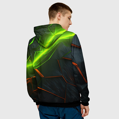 Мужская толстовка Green neon abstract geometry / 3D-Черный – фото 4