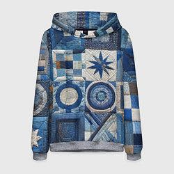 Толстовка-худи мужская Denim patchwork - ai art, цвет: 3D-меланж