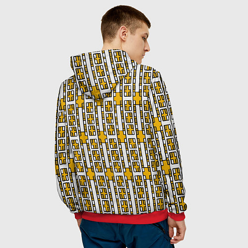 Мужская толстовка Жёлтые и белые кирпичики на белом фоне / 3D-Красный – фото 4