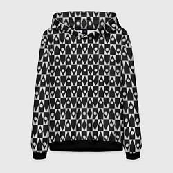 Толстовка-худи мужская Чёрно-белые ромбы и круги на чёрном фоне, цвет: 3D-черный
