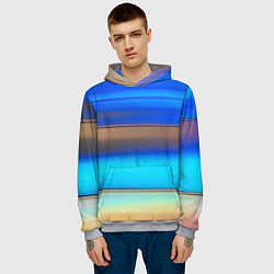 Толстовка-худи мужская Голубые и коричневые полосы, цвет: 3D-меланж — фото 2