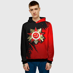 Толстовка-худи мужская Велика отечественная - красный градиент, цвет: 3D-черный — фото 2