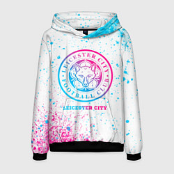 Толстовка-худи мужская Leicester City neon gradient style, цвет: 3D-черный