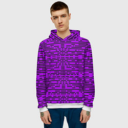 Толстовка-худи мужская Чёрные полосы на фиолетовом фоне, цвет: 3D-белый — фото 2