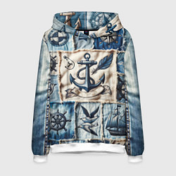 Мужская толстовка Пэчворк с якорем - джинсовка моряка