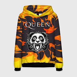 Толстовка-худи мужская Queen рок панда и огонь, цвет: 3D-черный