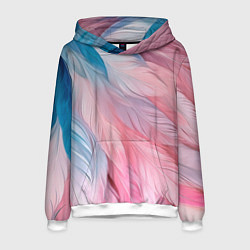 Толстовка-худи мужская Пастельно-голубые и розовые перья, цвет: 3D-белый