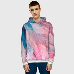 Толстовка-худи мужская Пастельно-голубые и розовые перья, цвет: 3D-белый — фото 2