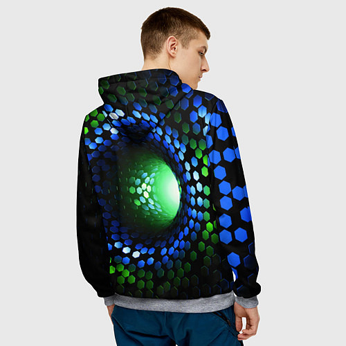 Мужская толстовка Червоточина - гексагональные чешуйки со свечением / 3D-Меланж – фото 4