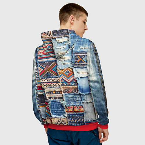 Мужская толстовка Пэчворк узоры индейцев / 3D-Красный – фото 4