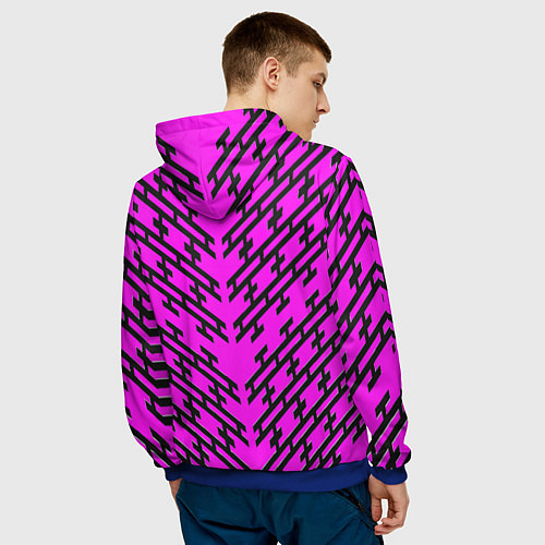 Мужская толстовка Чёрные полосы на розовом фоне / 3D-Синий – фото 4