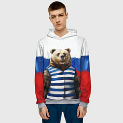 Толстовка-худи мужская Медведь и флаг России, цвет: 3D-меланж — фото 2