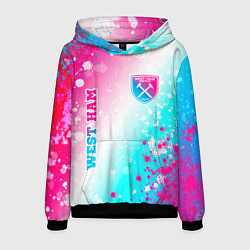 Толстовка-худи мужская West Ham neon gradient style вертикально, цвет: 3D-черный