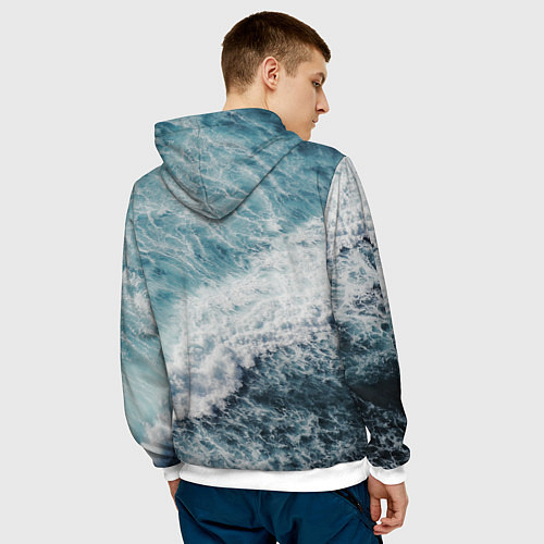 Мужская толстовка Морская бирюзовая волна / 3D-Белый – фото 4