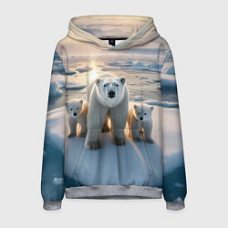 Мужская толстовка Polar bear with her cubs - ai art