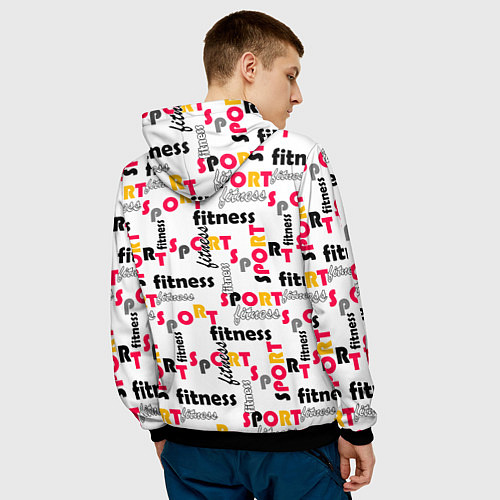 Мужская толстовка Спортивный паттерн с текстом желтого красного черн / 3D-Черный – фото 4