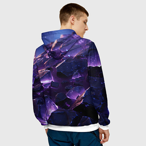 Мужская толстовка Фиолетовые неоновые камни со светом / 3D-Белый – фото 4
