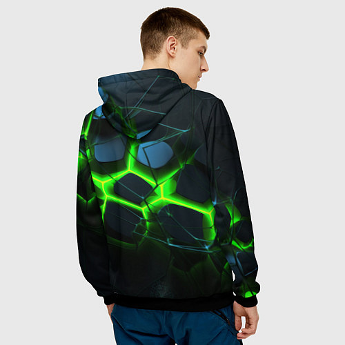 Мужская толстовка Зеленый неон и разлом плит / 3D-Черный – фото 4