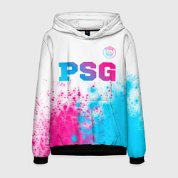 Толстовка-худи мужская PSG neon gradient style посередине, цвет: 3D-черный