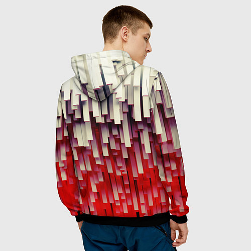 Мужская толстовка Блоки-сталактиты с красной подсветкой / 3D-Черный – фото 4