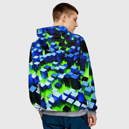 Мужская толстовка Синие блоки в зеленом тумане / 3D-Меланж – фото 4