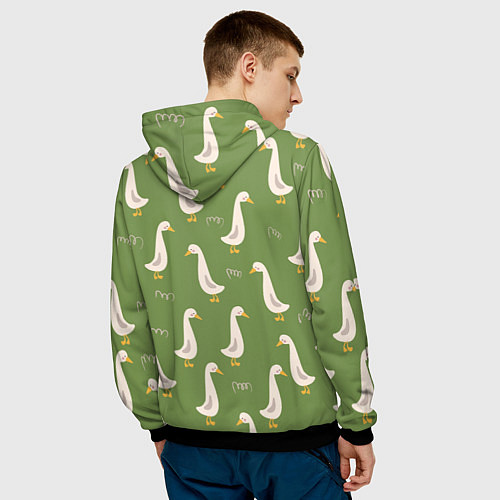 Мужская толстовка Утки на зеленой травке - паттерн / 3D-Черный – фото 4