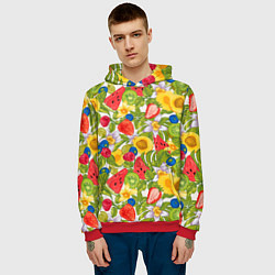 Толстовка-худи мужская Фрукты на цветочном фоне, цвет: 3D-красный — фото 2