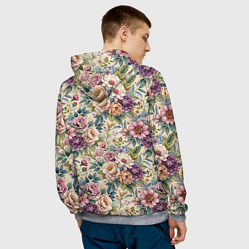 Мужская толстовка Нежные цветочные мотивы паттерны / 3D-Меланж – фото 4